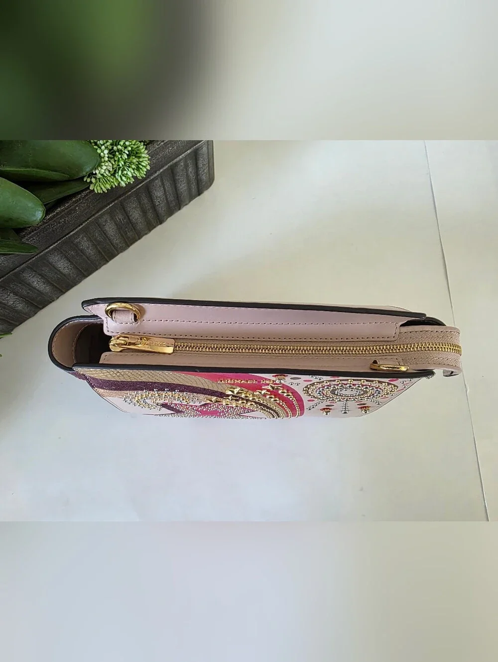Michael Kors Selma Studded Firework Messenger Crossbody Bag Pink Multi